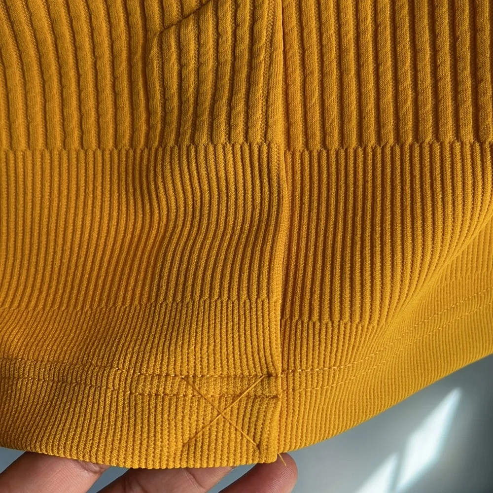 Soho Apparel | Golden Yellow Stretchy Ribbed Midi Skirt Medium